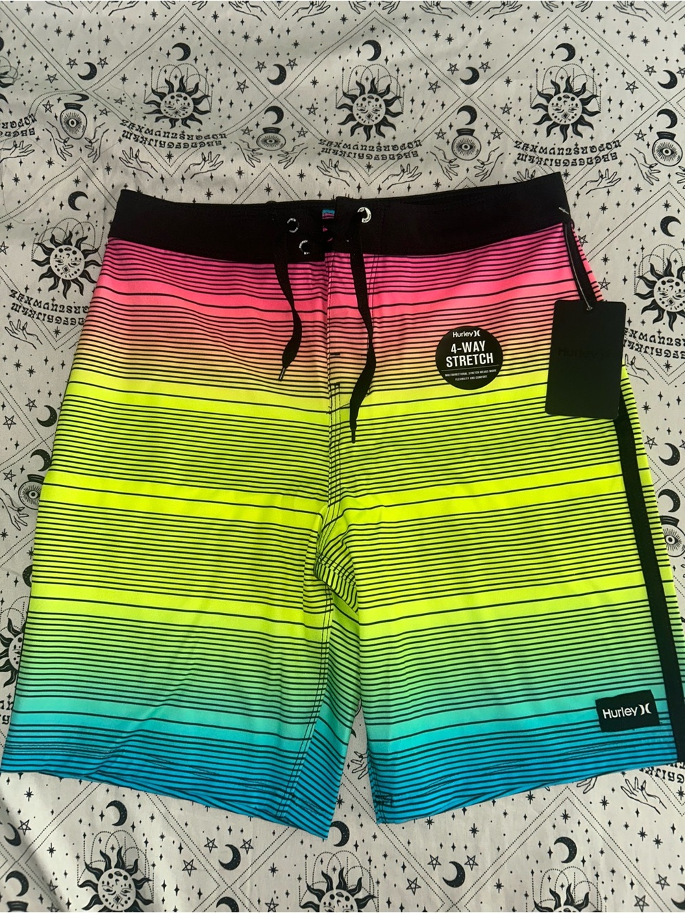 Hurley Neon Pink and Lime Stripe Boardshorts